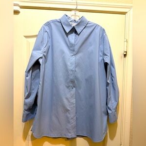 Athleta Oversized Performance Poplin Top Button Up Shirt Heron Blue Size M